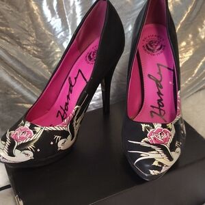 Ed Hardy Black Floral Women's Heels